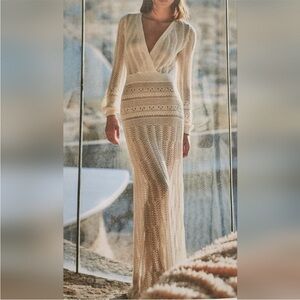 Alexis Cream Textured Knit Maxi Dress